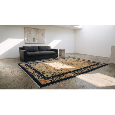 Tapis bleu antique en laine Ningxia