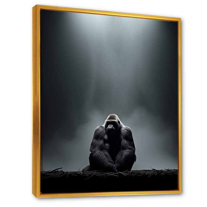 Gorille solitude, reproduction d'art sur toile, Cadre flottant doré, H 40 po x l 30 po x P 1,5 po