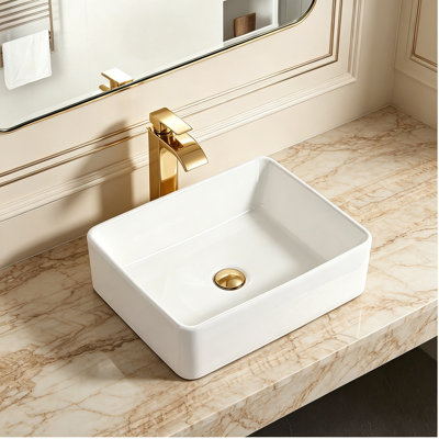 KARAMAG 19" Small Rectangular Bathroom Vessel Sink White Ceramic Countertop Vanity Basin