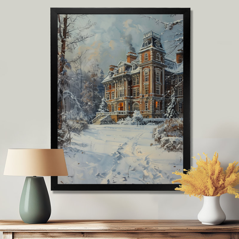 «Winter At The College Campus - College and University Buildings», reproduction d'art mural, Cadre photo noir simple
