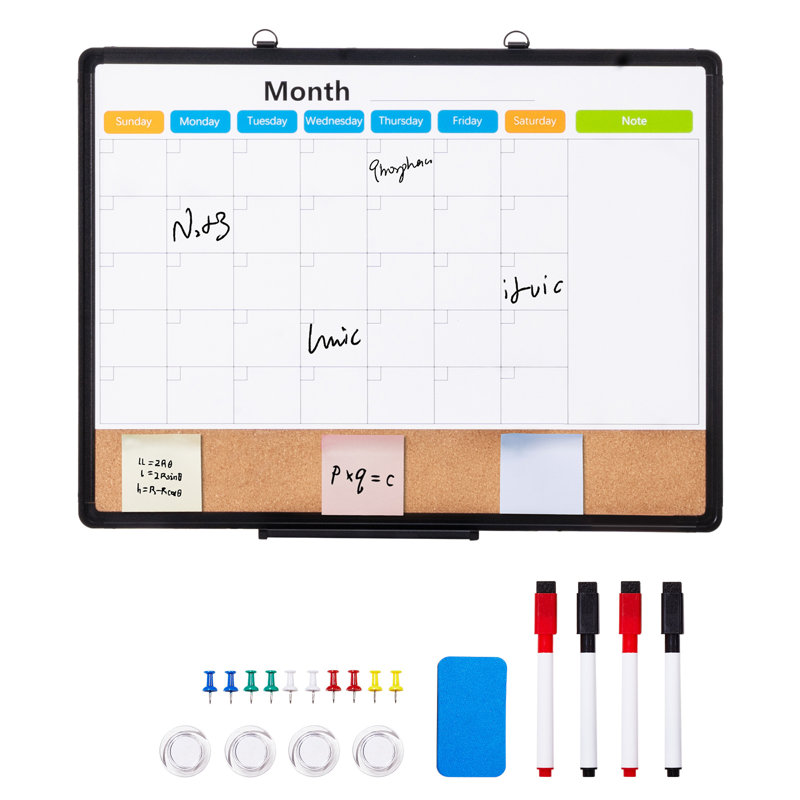 Tableau mensuel avec tableau blanc et tableau de liège, H 20 po x l 25 po x P 1 po