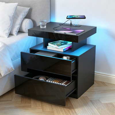 Chappa 2 - Drawer Nightstand with Wireless Charging Station & Smart LED Lights