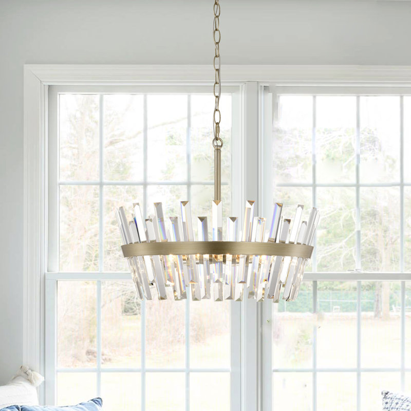 Lustre rond en cristal prisme 18,5 po Miara, Champagne argenté brossé
