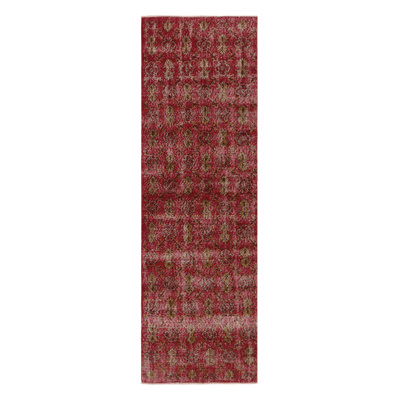 Vintage Distressed Runner Rug, Red-Gold Floral Vine Pattern – Rug & Kilim