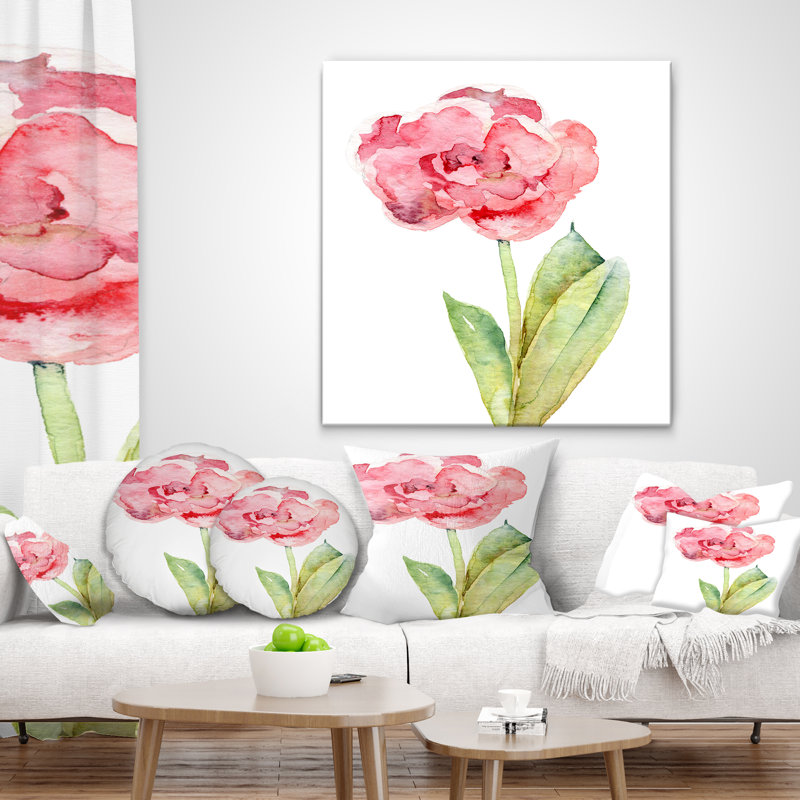 Tulipe rose simple sur fond blanc - coussin à imprimé floral, 16 po x 1 po, Coussin décoratif