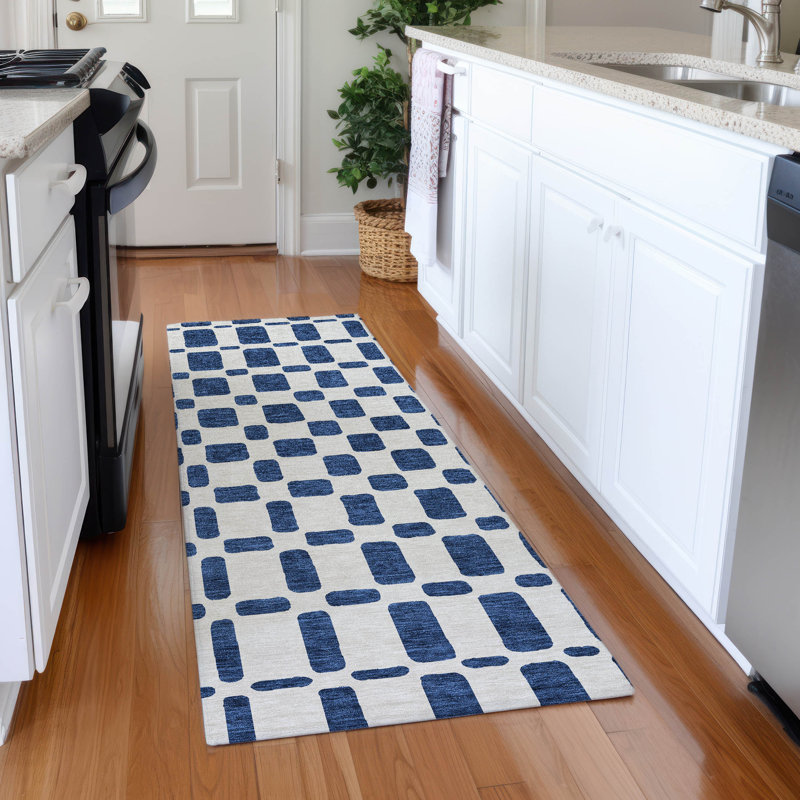 Premium Machine Washable Prisco Navy Rug, Runner 2'3" x 7'6"