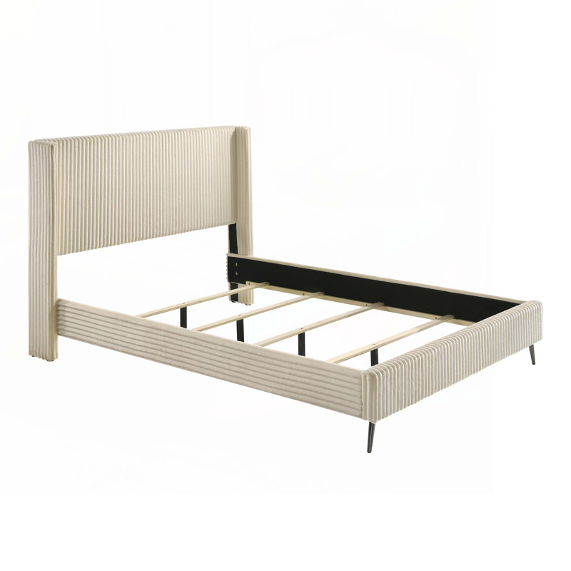 Lit tapissier en velours côtelé, Beige, Queen