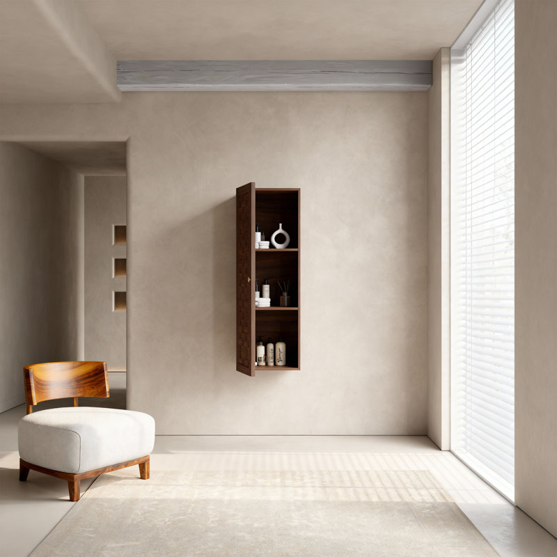 Armoire à linge murale de salle de bain à 1 porte avec tablettes en noyer Tobi
