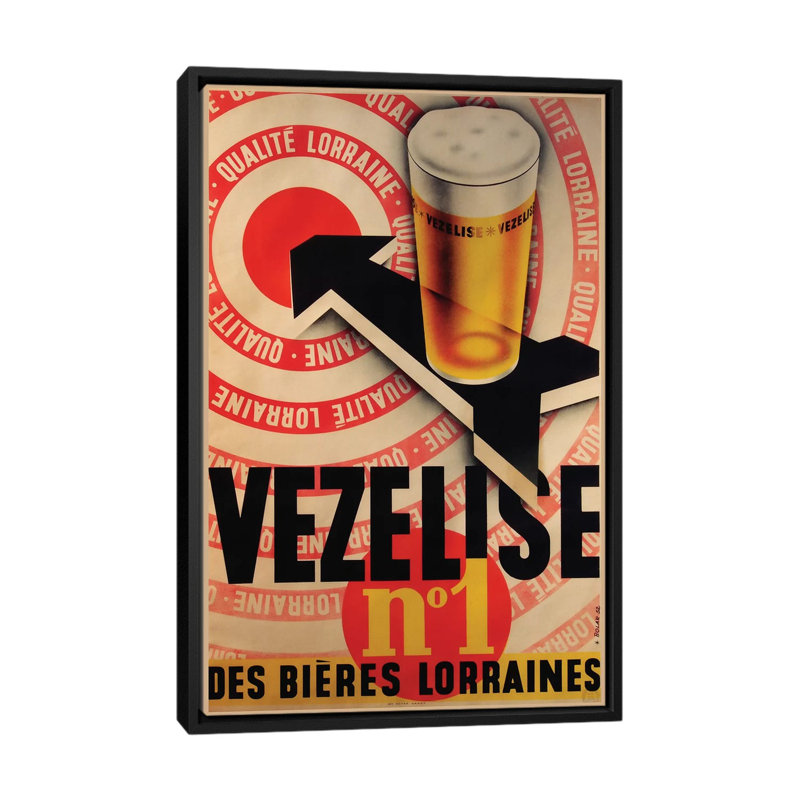 « bière vezelise », reproduction d’impression sur toile, H 26 po x l 18 po x P 1,5 po, Toile avec cadre noir, Pas de tapis