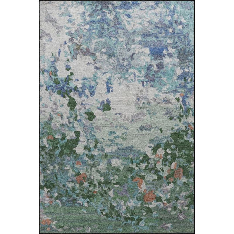 Tapis bleu glace délavé à motif flou, Carré 3 pi 3 po