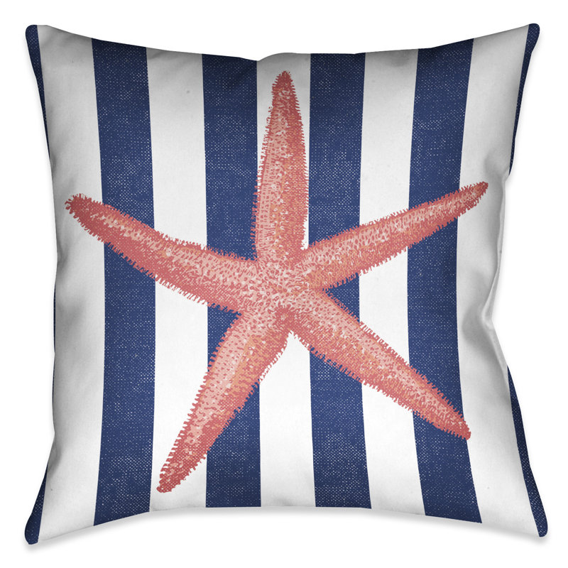 Coussin décoratif d'extérieur étoile de mer rayé bleu marine / rose Starfish