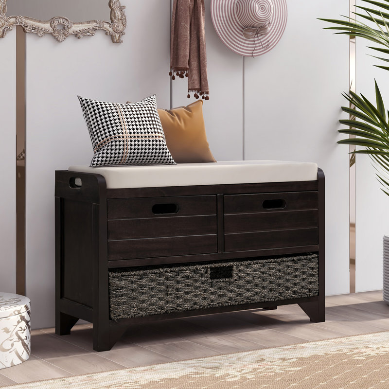 Banc de rangement avec panier amovible et 2 tiroirs, Espresso