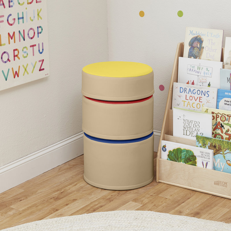 ECR4Kids SoftZone Colorful Round Ottoman Seating Set, Classroom Furniture, 3-Piece, Assorted