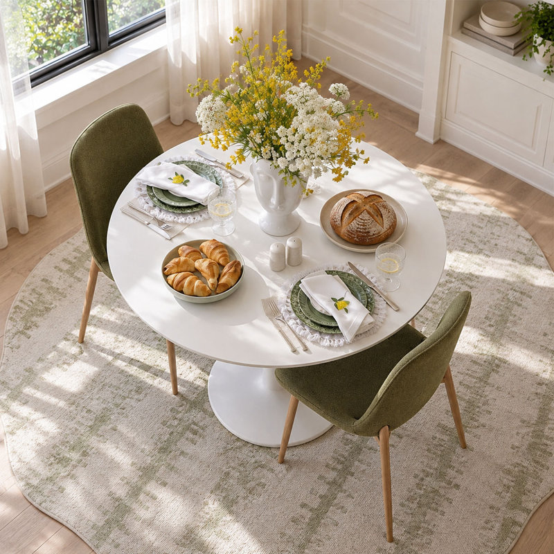 Ensemble de table de salle à manger pour 2 personnes avec table ronde et 2 chaises rembourrées en tissu, Vert