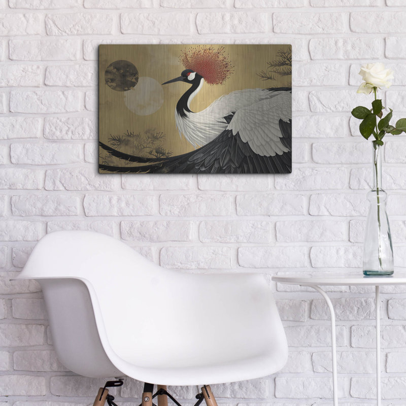 Art mural en métal Winston Porter «Japanese Red Crowned Crane» par Andreas Magnusson, H 16 po x l 24 po