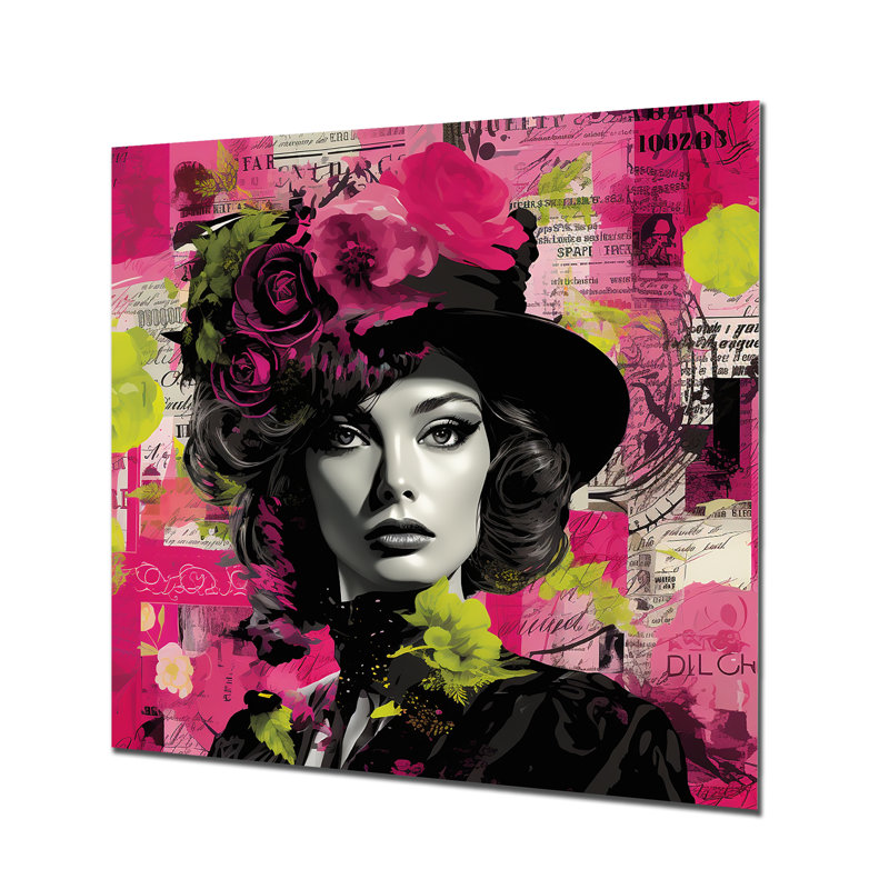 Popart rose et vert mode femme I - Pop Art, art mural en métal, H 36 po x l 36 po x P 1,5 po