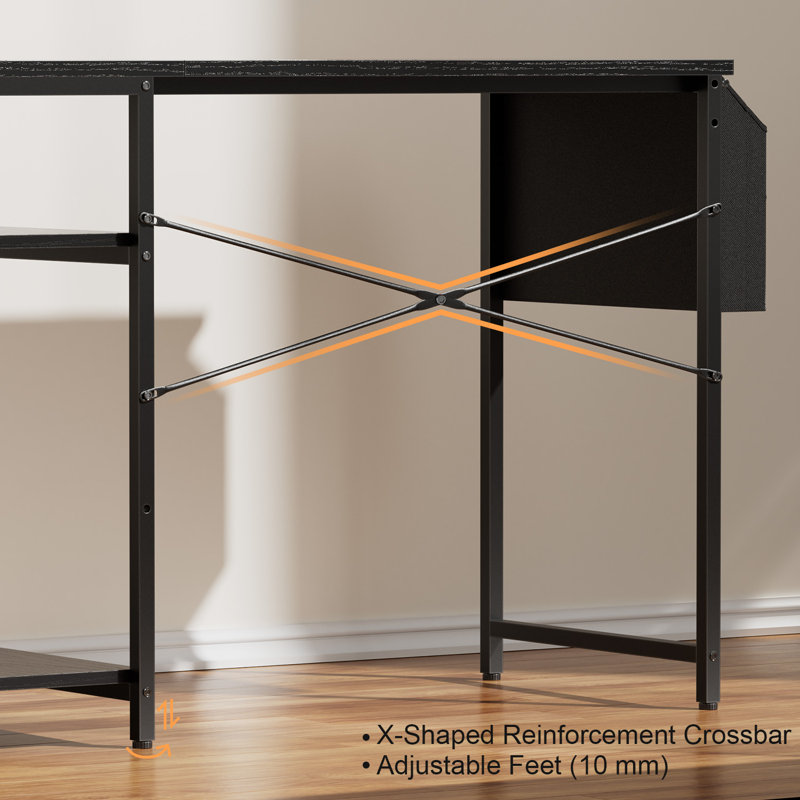 Office Computer Desk with LED Light,Office Table with Monitor Stand for Home/Office Use, Corner Desk with Large Storage Bag and Height Adjustable Storage Shelf, Remote Worker