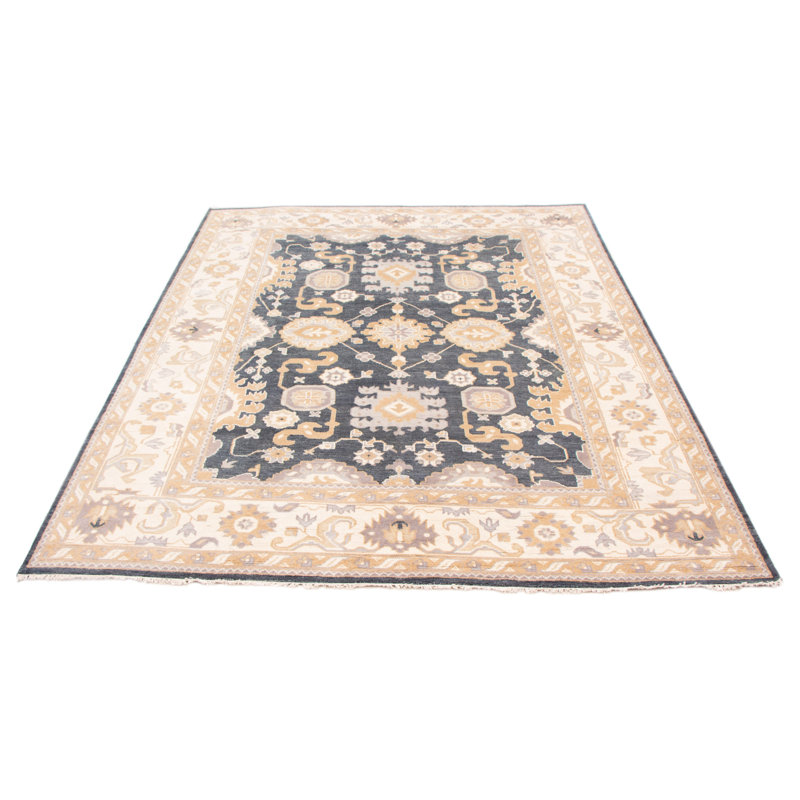 Tapis unique en laine noué à la main gris foncé / crème / brun clair 9 pi 3 po x 11 pi 8 po New Age Tereon