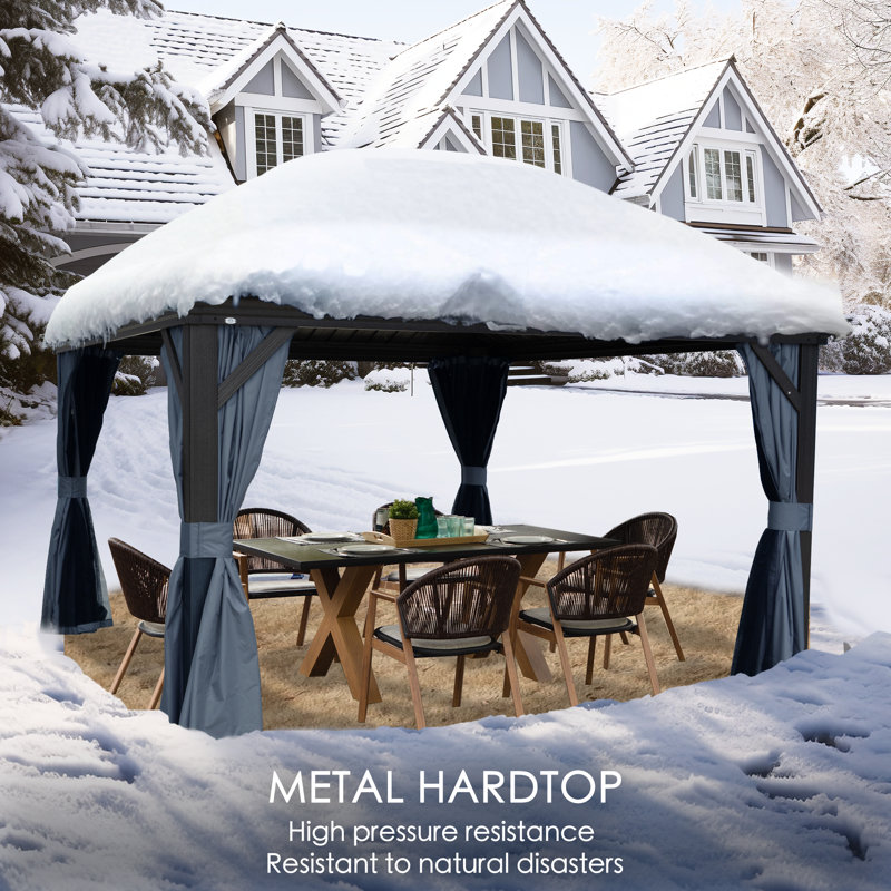 Alexander 10'x12' Gray Aluminum Hardtop Gazebo with Mosquito Net and Privacy Sidewalls