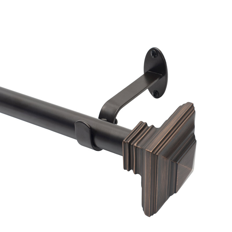 Brenton Single Curtain Rod with Stacked Square Finial, 28"-48", Antique Bronze