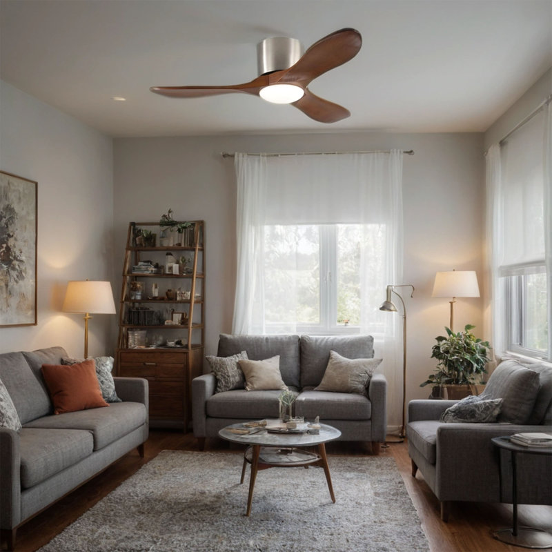 Ventilateur de plafond de 42 pouces avec lumière, 3 pales en bois de noyer, télécommande, moteur à courant continu réversible pour le salon