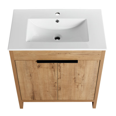 Meuble-lavabo autoportant de 30 po avec lavabo en céramique blanche et 2 portes d'armoire à fermeture en douceur Kamrey, BCB02430IMO-BL9075B