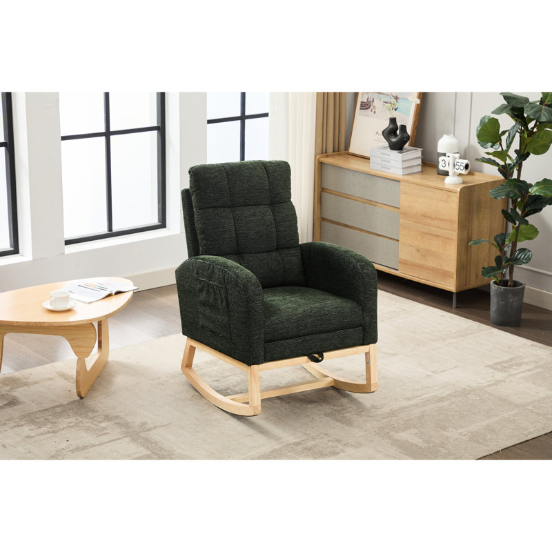 Chaise berçante en mélange moderne avec repose-pieds réglable, ergonomique et bonne capacité de poids, Dark Green