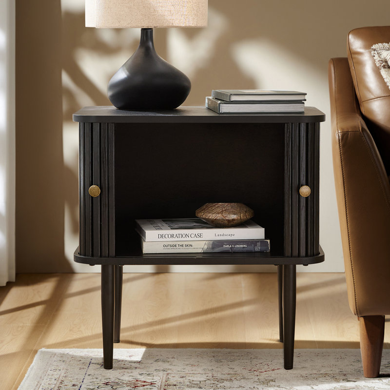 Vetter Modern 21.6" W Modern Slattd Tambour Door End Table, Black