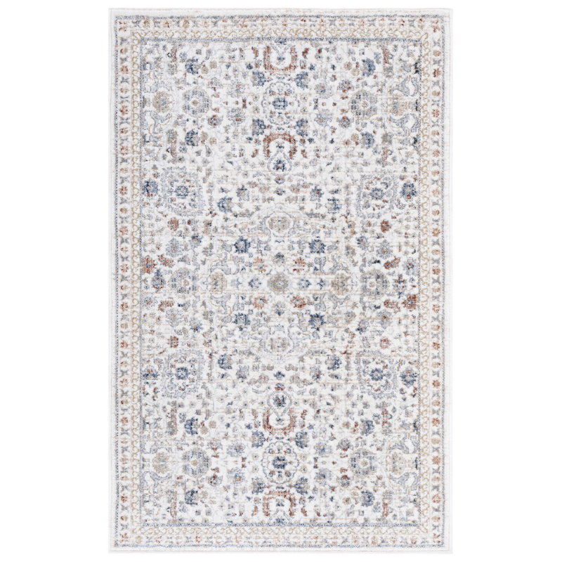 Tapis oriental en polyester / viscose tissé à la machine Sorrels en ivoire / gris / beige, Rectangle 2 pi 6 po x 4 pi