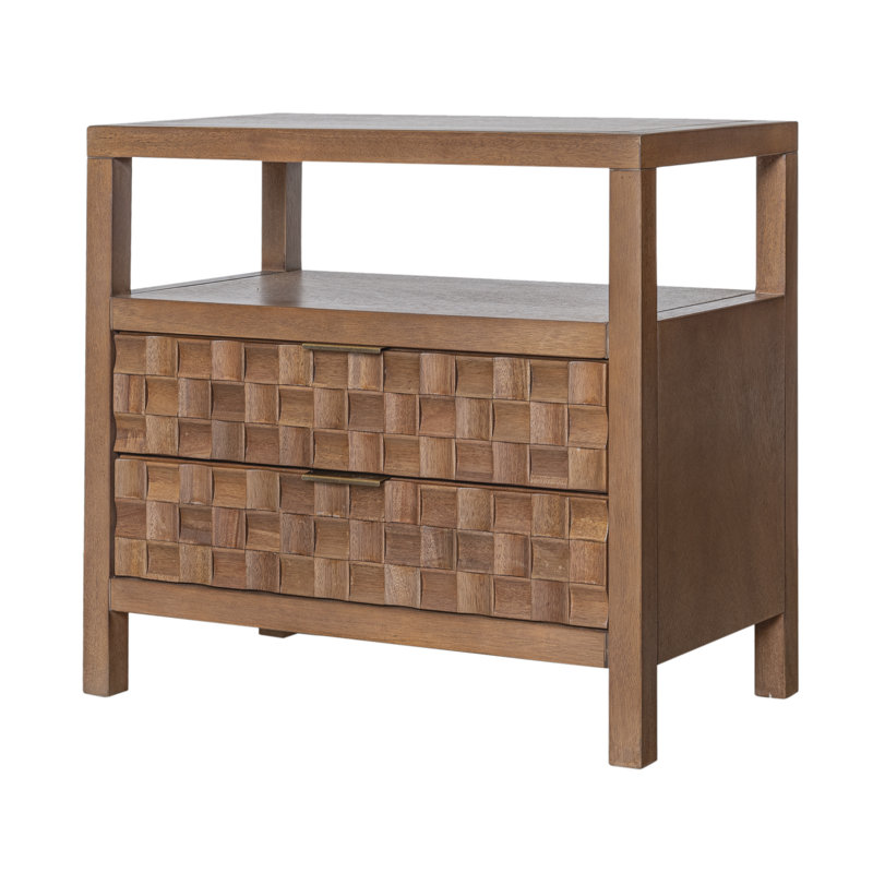 Chester 2 Drawer Nightstand 28" W With Shelf And Mosaic Doors, Medium Brown