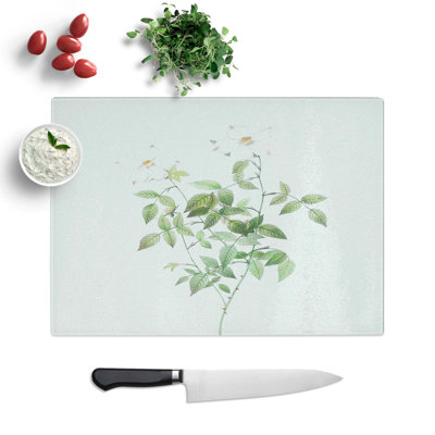 Tempered Glass White Blooming Roses by Pierre-Joseph Redoute Chopping Board