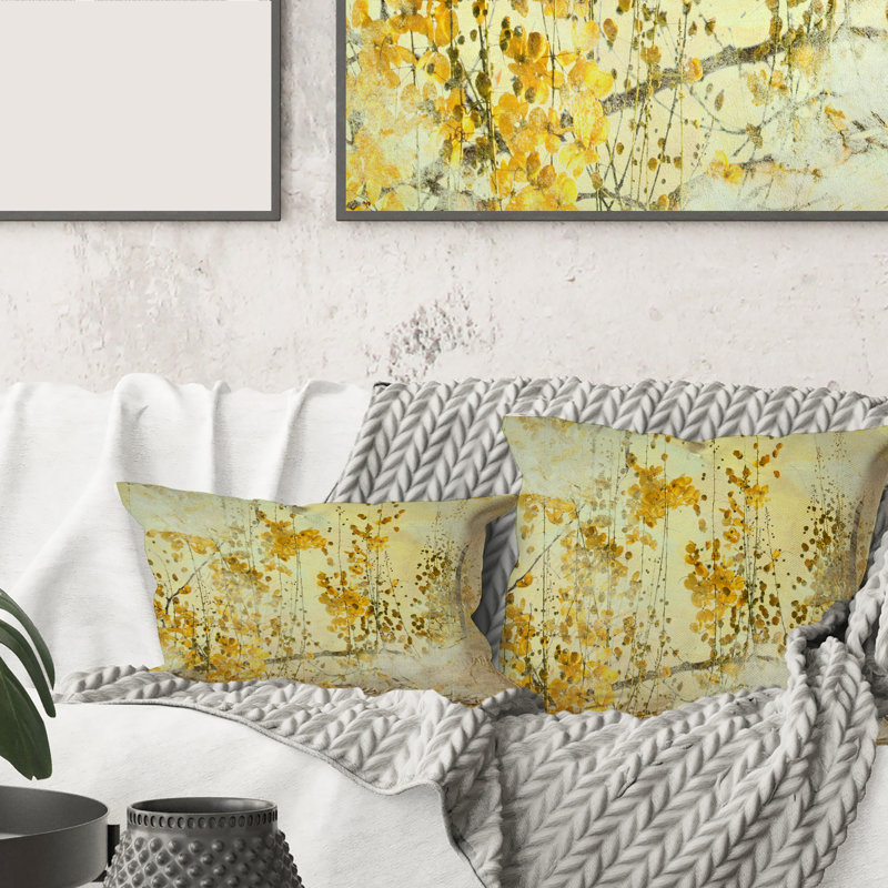 Fleur jaune, art grunge - coussin imprimé moderne, 18" x 18"