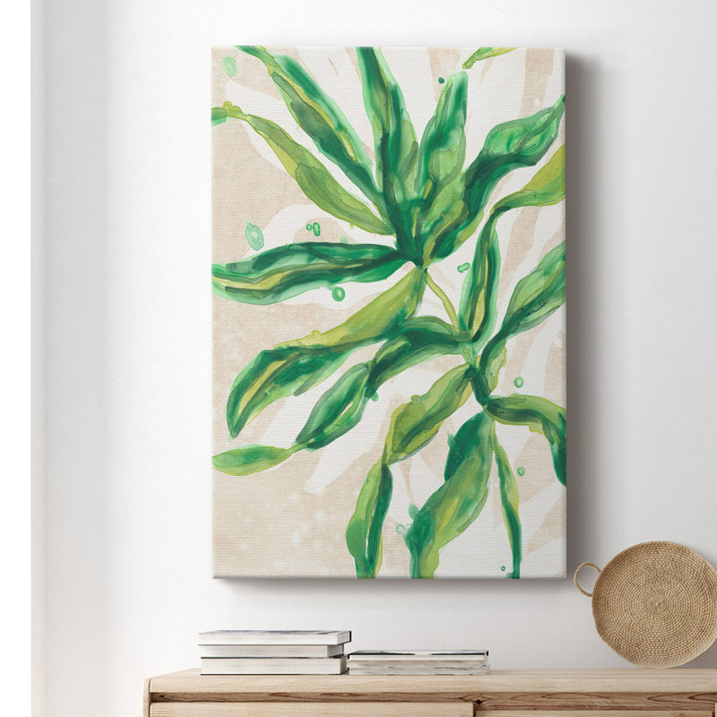 Toile tendue avec châssis Parchment Palms II - prête à être accrochée, H 18 po x l 12 po x P 1,5 po