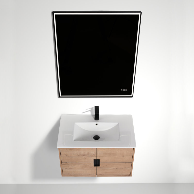 30'' Single Bathroom Vanity with Ceramic Top, Natural