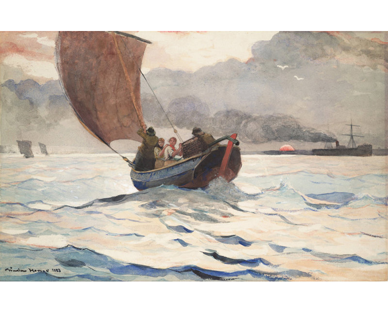 Retour des bateaux de pêche, H 12 po x l 18 po