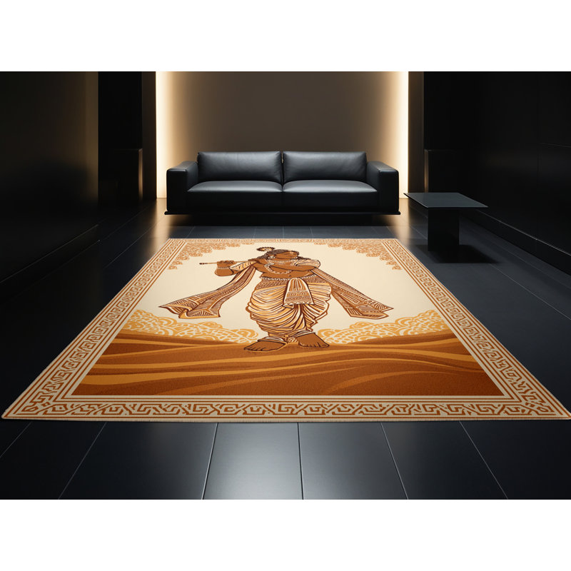 Tapis beige lavable à la machine Melton, 7 x 9