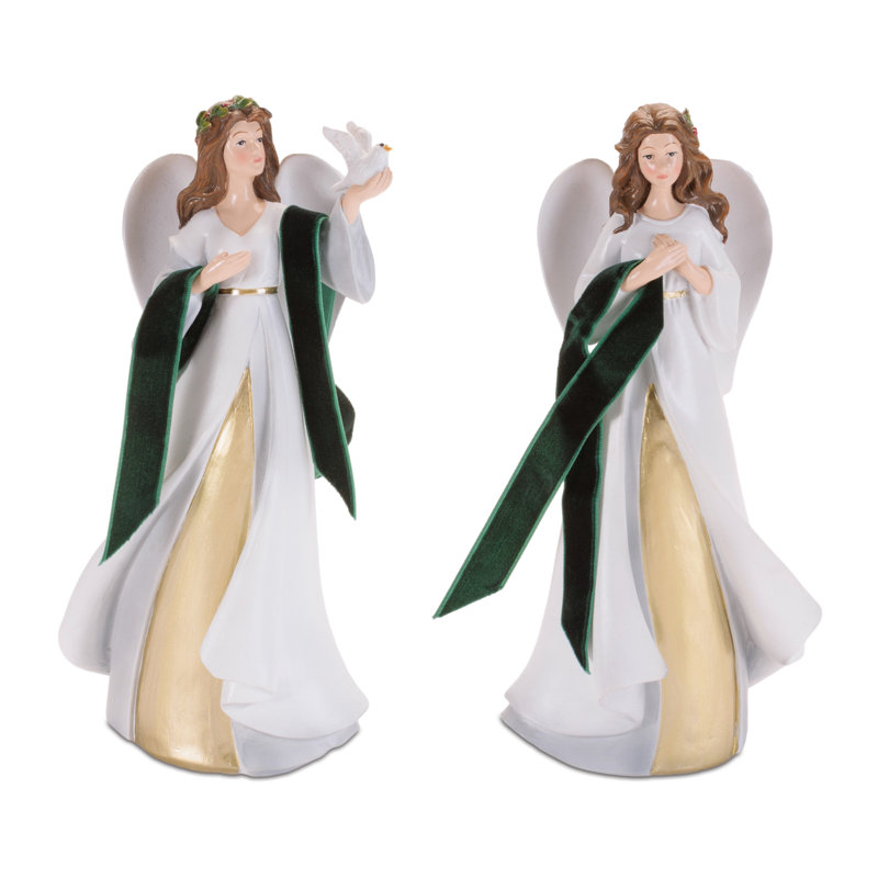 Élégantes figurines d'ange avec ceinture verte (ensemble de 2)