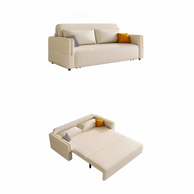 Canapé-lit blanc en cuir griffé avec coussins, H 35,04 po x l 72,83 po x P 41,34 po
