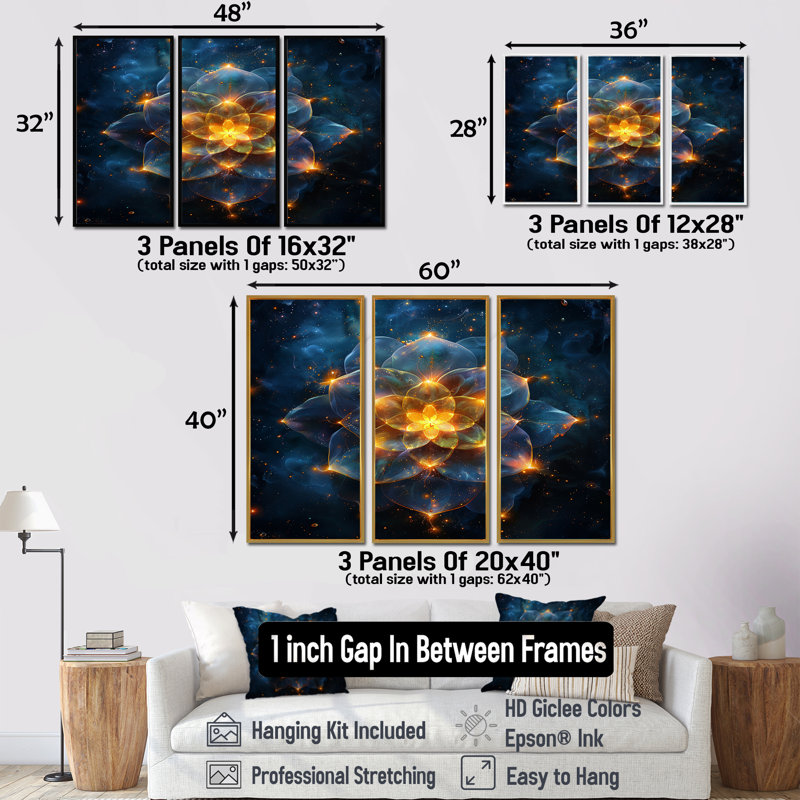 Rupp - ensemble de reproductions d'art mural floral moderne, Cadre flottant noir, H 40 po x l 60 po x P 1 po