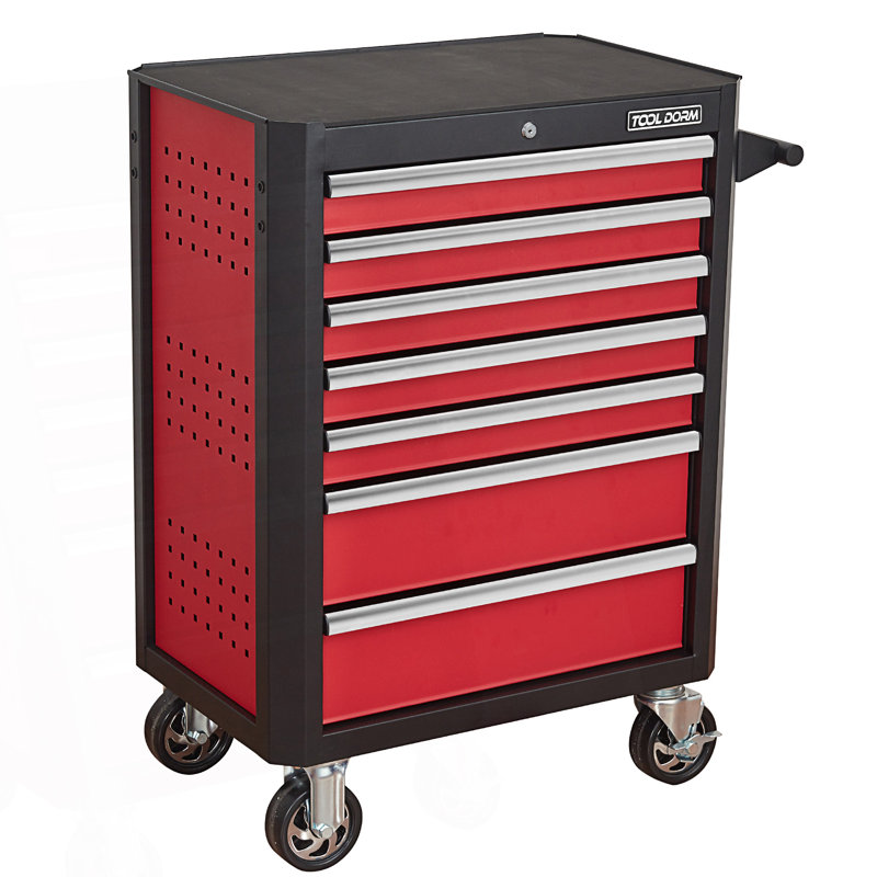 7 Drawer Tool Cabinet, 39.54" H x 28.03" W x 18.56" D, Black/Red