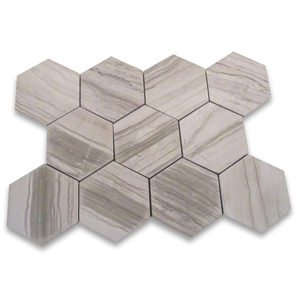 Athens Grey Wood Grain Marble 6 Inch Hexagon Tile Polished