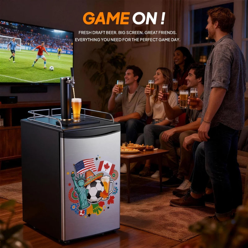 Robinet simple 5,4 pi. Cu. Distributeur de baril de bière Kegerator en argent avec tablettes, bouteille de CO2, ramasse-gouttes et rampe
