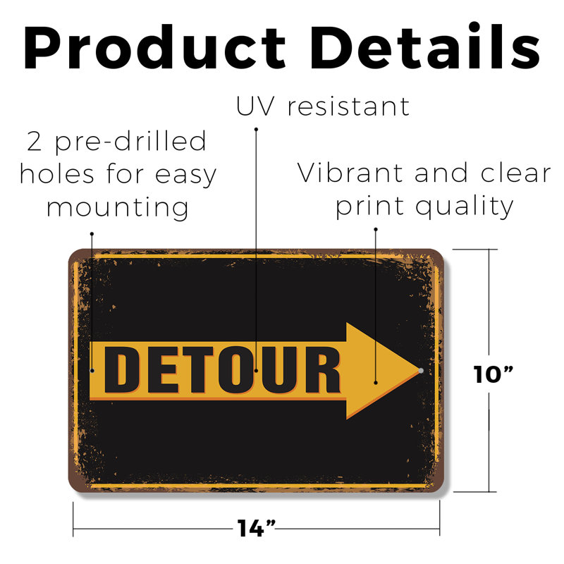 Plaque en plastique «Detour Street», H 10 po x l 14 po x P 0,1 po