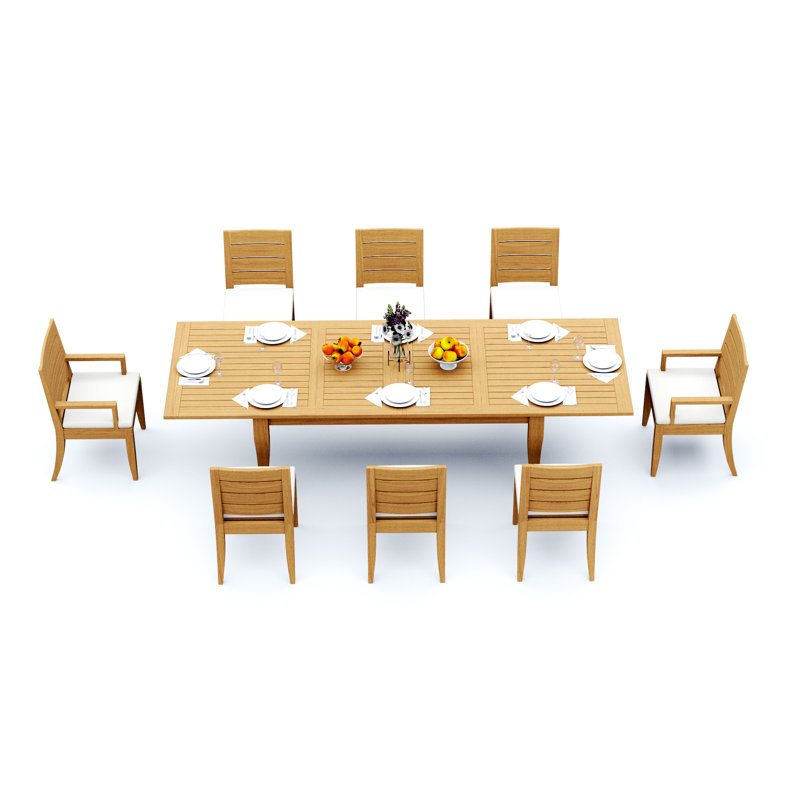 6 Seats 7 Pcs Grade-A Teak Wood Dining Set: 122" Atnas Double Extension Rectangle Table And 6 Atnas  Chairs (2 Arm & 4 Armless Chairs) #11AT2802