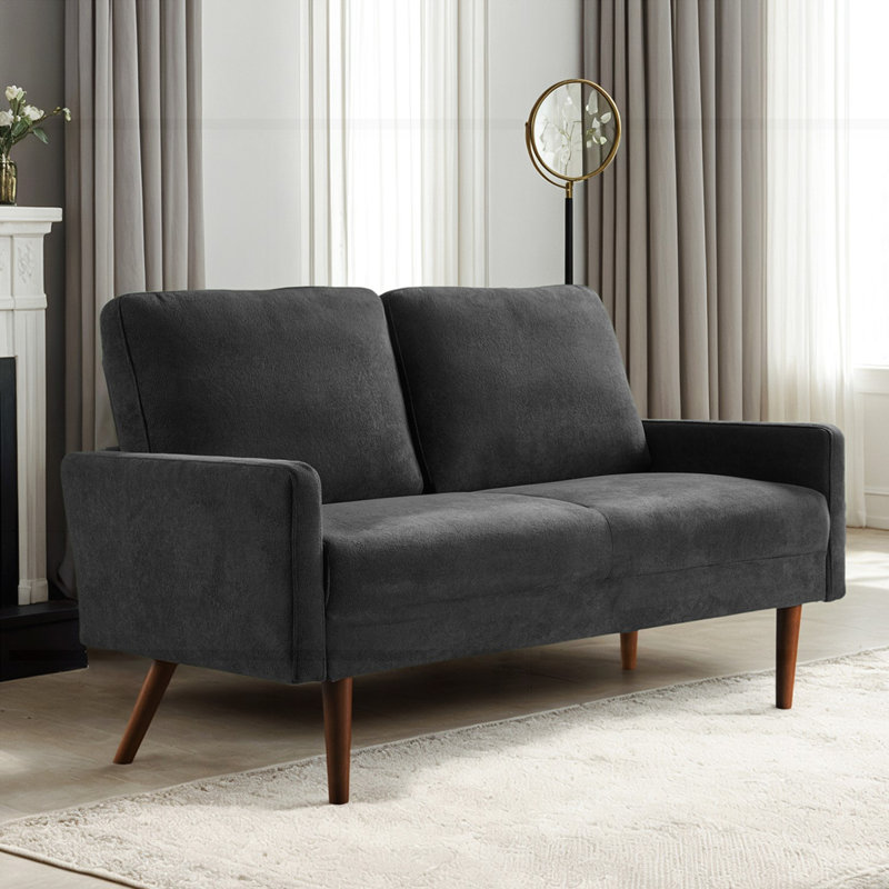 European Style Velvet Loveseat Sofa with Sleek Design, Black
