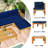5-piece Acacia Wood Patio Sectional Set With Navy Blue Cushions-1501781324