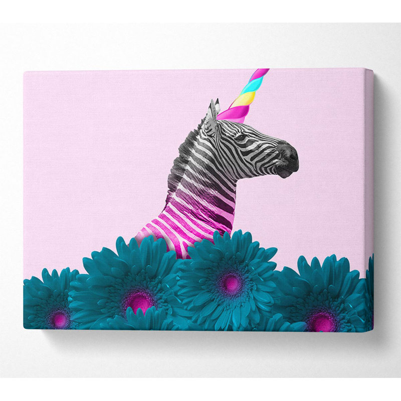 The Horned Zebra - Single Picture Frame Print, 66cm H x 106.6cm W x 10cm D, Wrapped Canvas
