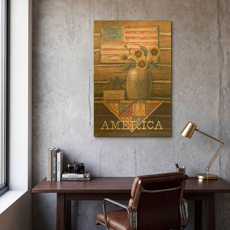 «Rustic America» par Pam Britton, art mural en métal doré, 24 po x 36 po, 24"x36"
