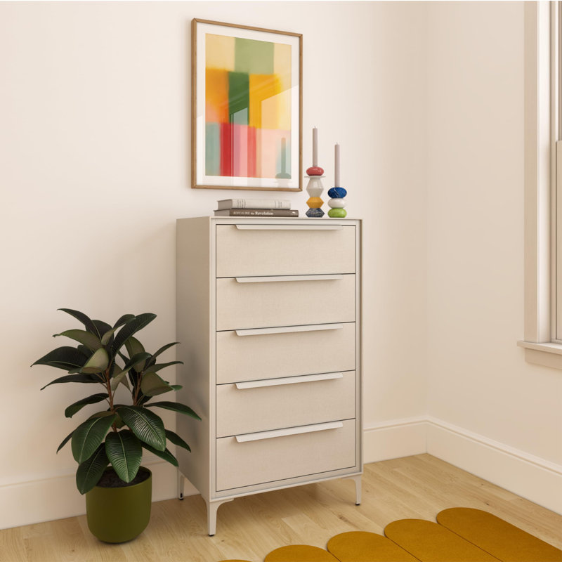 Commode 5 tiroirs Naima - Beige, P 14 po x l 23,5 po x H 41,8 po (5 tiroirs), Beige