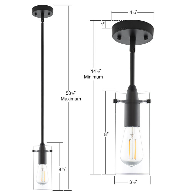 Angelina 1 - Light Single Pendant, Black, Small Shade, Clear